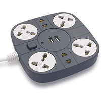 Addmax Extension Cord With Usb Port  10 Amp 220V-50/60Hz [6 Socket Outlet With 2 ] [Fire Flame Proof] [Usb Charging Port][1.8 Meter Cord] Multi Plug Extension Board For Home Office (Grey)