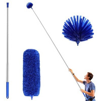 Barebeauty Upgraded Two-Piece Dust Removal Set,Spider Web Dust Removal,Microfiber Feather Duster,With 100-Inch Telescopic Telescopic Rod,High-Altitude Dust Collector(Blue)