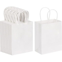 Aakriti Kraft Paper Bags With Handles, White Small Gift Bags Bulk, Retail Bags, Shopping, Birthday Wedding Party Favour Bags, Merchandise Bags | Small Size: 7X3.5X8.5 Inch White (Pack Of 25)