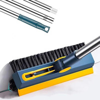 Noridy 3 In 1 V-Shaped Corner Floor Cleaning Bathroom Brush With Wiper And Tweezers,180 Rotatable Long Handle Floor Cleaner Bristles For Tile Bathroom Scrubber (3 In 1 Blue Brush)