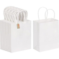 Aakriti Kraft Paper Bags With Handles, White Small Gift Bags Bulk, Retail Bags, Shopping, Birthday Wedding Party Favour, Merchandise | Small Size: 7X3.5X8.5 Inch White (Pack Of 10)