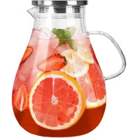 Femora Borosilicate Glass Jug With Stainless Steel Lid | 1.8 Ltr | Glass Jug With Lid, Glass Water Jug, Pitcher For Serve Juice, Beverage, Cocktail (1 Pcs Set, 440 Grams - Bpa Free)