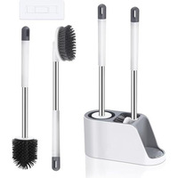Noridy Silicone Toilet Brush With Holder Set - Free Stand Sleek Cleaner With Ventilated Drying Stand And Adhesive Wall Mounted Cleaning Floor Scrubber Brushes