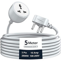 Hoteon Extension Board With 5 Meters Heavy Duty Long Wire Cord, Single Outlet Socket 2500W 10A Expandable Electric Extension, 3 Pins Extension Cord For Indoor Outdoor Use (5M/ Grey)-1Pcs