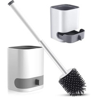 Hallstatt 3 In 1 Silicone Toilet Brush With Holder, Unbreakable Wall Mounted And Free Stand Sleek Toilet Cleaner Brush With Ventilated Drying Stand, Bathroom Scrubber