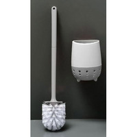 Favria Toilet Cleaner Brush/Toilet Brush/Toilet Brush With Holder Stand/Toilet Cleanig Brush/Toilet Cleaning Brush With Wall Mounted Holder/Long Handle Brush (Pack Of 1 Grey White)