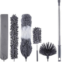 5Pcs Microfiber Duster With Extension Pole, Qolixs Feather Duster Kit For House Cleaning, Bendable Cobweb Duster With Extension Pole 30-100 Inches For Cleaning From Floor To Ceilings