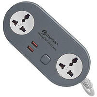 Axmon Extension Cord With Usb Port [Fire Resistant] [2 Socket With 2 Usb Charging Ports] 6V-2.4 Amp Heavy Duty Extension Board For Home Office With [2.5 Meter Power Cord] - (2+2Grey)