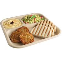 Sanwalsa 3 Compartment, Eco-Friendly Disposable Bagasse Plates, Pack Of 25 - Off White