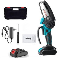 Cordless Mini Chainsaw 6 Inch Wood Cutting|One Hand Lightweight|Tree Trimming |Heavy Duty 48V Battery Powered Hand Saw Gardens Farms Pastures Wood Working Tool Like Logging Cutting Pruning. (Blue)