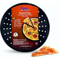 Peng Essentials Carbon Steel Pizza Tray For Oven, Microwave, Otg| Pizza Plates Round Surface, Non-Stick Baking|Diameter 12 Inch, Set Of 1, (Black)
