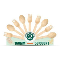 Eco Soul [160Mm, 50 Pack] Disposable Spoons & Forks Set | Wooden Dining Flatware | Ideal For Kids Birthday, Wedding & Party
