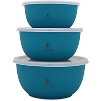 H Hy-Tec (Device) Microwave Safe Stainless Steel Mixing Bowl (Green) - Set Of 3