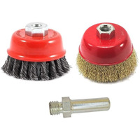 Inditrust New Combo Of 3Inch 75Mm Crimped Wire And Twisted M10 Thread Cup Brush With Adaptor For 4Inch Angle Grinder