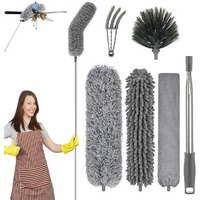 6Pcs Set Microfiber Feather Dusters With 100 Inch Extendable Long Rod & Bendable Duster For High Ceiling Cleaning Fan Spider Webs Blinds Furniture Under Appliances Gap Dust Cleaner Reusable & Washable