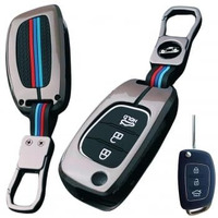Techsrmaji Metal Silicon Car Key Cover Compatible For Hyundai Creta, Venue, Extertucson, Alcazar, I20, Grand I10 Nios, Aura, Xcent, 3 Button Smart Metal Flip Key Cover