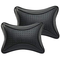 Auto Hub Faux Leather Car Neck Rest Pillow, Cushion For All Cars - Pack Of 2 (Black)
