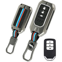 Coll Of Fest Metal Silicon Key Cover Compatible For Honda Brv, Wrv, Crv, Jazz, City 3 Button Full Metal Protections Special Feature Visible In Low-Light Conditions,Black