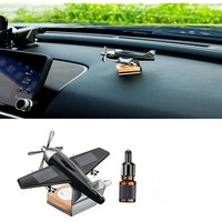Detachi Solar Dashboard Airplane Wooden Base Air Freshner Diffuser, Alloy Solar Energy Rotating Airplane Ornament For Car (Black)