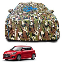 Garrege Maruti Swift 2018-24 Car Body Cover Waterproof With Mirror For Antenna Pocket And Soft Cotton Lining (Full Bottom Elastic Triple Stitched) (Jungle Print With Blue Piping) Style