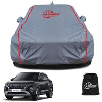Garrege Hyundai Creta Car Cover With Mirror & Antena Pocket, Triple Stitched, Full Bottom Elastic Cover For Creta 2024 Models Car Cover For All Weather Protection (Ligth Grey Cover)
