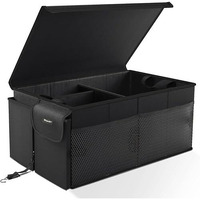 Wapaw Car Trunk Organizer Bag With Lid | Large Size Multi Compartment Car Organizer (55 X 41 X 25Cm) | Foldable Suv Car Storage Bag With Support Strap | Car Travel Accessories (60L - Large)