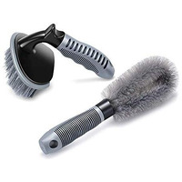 Woogor Rubber Tire Cleaning Brush - 2 Pcs For Car Wheel Hub, Rim Scrub - Useful Tool For Car, Truck, Motorcycle, Bike Washing - Random Colors