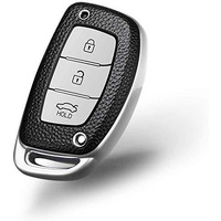 Jvcv Premium Soft Tpu Leather Pattern Key Cover Compatible With Hyundai Creta, I10 Grand, I20 Elite, I20 Active, Xcent, Verna 4S, Tucson, Elantra, Grand I10 Nios 3 Button Smart Key (Silver Black)