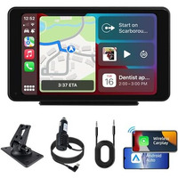 Plimpton Upgraded Portable Carplay Android Auto Screen For Car, 7 Inch Ips Touch Screen Wireless Car Play Driveplay Multimedia Player With Voice Control, Bt, Mirror Link For All Vehicle