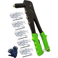 Inditrust Non Slip 10.5" Rivet Gun Hand Riveter Nail Gun, Pop Riveter 10.5" Green With Rivets And Gloves (With 50 Rivets, Steel, 10.5Inch)