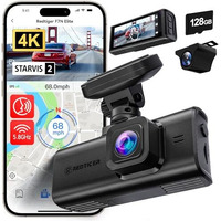 Redtiger F7N Elite 4K Hdr Dual Dash Cam Front & Rear, Sony Starvis 2 Sensor, 5.8Ghz Wifi App, Built-In 128Gb, 3.18" Touchscreen, Voice Control, Gps, 24H Parking Mode, Wdr