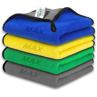 Max Microfiber Cloth For Car Cleaning (600 Gsm, Pack Of 4, 40X40 Cm, Multi-Colour) Double Sided, High Density, Thick Plush Towel For Car Detailing, Cleaning, Washing And Polishing