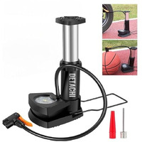 Detachi Foot Air Pump For Bike, Car Tyre Inflator With Super Fast Air Flow And Tyre Pressure Gauge - Portable, Multipurpose Use For Cycle, Football