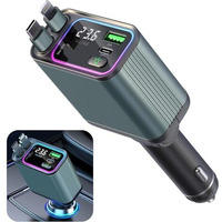Ampere 90W Retractable Car Charger - 4 In 1 Fast Car Charger With Usb-C & Lightning Cables & Dual Usb Ports (Type-C Pd & Usb-A), Led Indicator, Compatible With Iphone & Type-C Android Smartphones