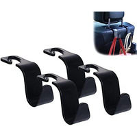 Storescent Polypropylene Car Seat Headrest Hook 4 Pack Hanger Storage Organizer Universal For Handbag Purse Coat Universal Fit Vehicle Car Black With Buckle