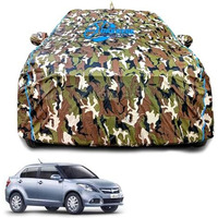 Garrege Swift Dzire 2012-2017 Car Body Cover Waterproof With Mirror And Antenna Pocket And Soft Cotton Lining (Full Bottom Elastic Triple Stitched) (Jungle Print With Blue Piping) Style