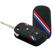 Keyzone Striped Silicone Key Cover Compatible For Mahindra Thar Roxx, Xuv3Xo, Scorpio-N, Xuv700, Thar,Xuv400, Xuv300, Bolero Neo, Marazzo, 3 Button Flip (Black)