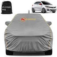 Automozexo Tata Tiago Car Cover For All Weather Protection With Mirror & Antena Pocket This Inner Cotton Layer Triple Stitched Waterproof Cover With Adjustable Belt Bottom Elastic To Secure Fit (Grey)