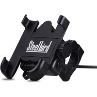 Steelbird Universal Bike Mount Phone Holder 360 Degree Rotating Handlebar Cradle Stand For Bicycle, Motorcycle, Fits All Smartphones (Mobile Holder With Usb Charger)