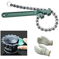 Inditrust Round 9 Inch Multi-Purpose Motorcycle Car Engine Oil Filter Wrench Chain Single Sided Adjustable Wrench With Gloves