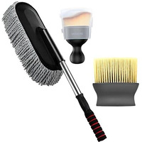 Sarte Car Cleaning Brush And Microfiber Duster With Extendable Handle Combo Interior Detailing Brush Dusting For Car Exterior Ac Vents Car Interior Cleaning Dashboard Cleaner Car Duster 3 Pc Combo