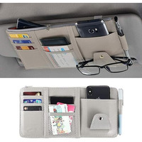 Layzoo Car Accessories Car Sun Visor Organizer, Sunglass Pen Card Small Document Storage Pouch Holder, Pu Leather, Multi-Pocket With Zipper Net (Grey)