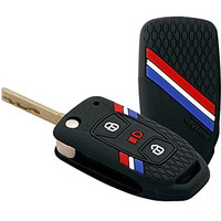 Keyzone Striped Silicone Key Cover Compatible For Tata Curvv, Nexon, Harrier, Safari, Altroz, Punch, Tigor, Tiago 3 Button Flip (Black)
