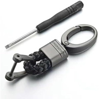 Jvcv Genuine Leather Braided Keychain Strap Accessories Car Key Chain Rope Keyring With Zinc Alloy Buckle Keyring Holder (Black)