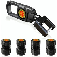 Greenworld Metal Black Heavy Duty Keychain With 4 Piece Black Tyre Valve Cap With O-Ring (Enifiedg)