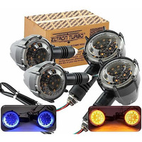 Eltron Turbo Original Waterproof Flexible Rubber Smd New Round Running Indicators High Bright Universal For All Bikes Models Turn Led Signal Lights Motorcycle (Amber And Blue) (Pack Of 4)