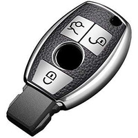 Jvcv Premium Soft Tpu Leather Pattern Key Cover Compatible With Mercedes Benz Key (Silver)