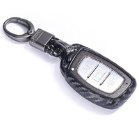 Jvcv Car Styling Soft Carbon Fiber Pattern Key Cover Compatible With Hyundai Push Button Start Smart Key With Keychain, Black