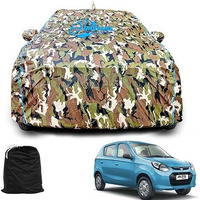 Garrege Waterproof Car Body Cover Compatible For Maruti Alto 800 With Mirror Pocket And Antenna Pocket, Triple Stitched (Dynamite Jungle Print With Blue Piping Design)
