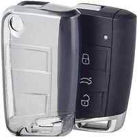 Jvcv Soft Tpu Transparent Cover Compatible With Skoda Kylaq Slavia Kushaq Taigun Tiguan Virtus Octavia Kodiaq Superb Folding Key (Transparent Black)